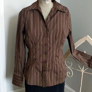 Architect Women's Brown Pin-striped, Button-down Blouse